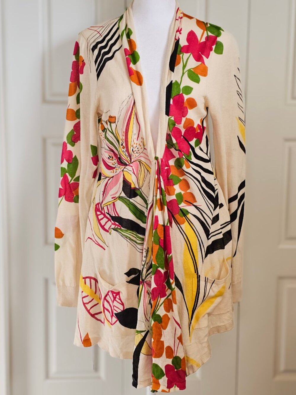 Sparrow Anthropologie Maximalism Botanical Floral Cardigan L 100% Cotton Boho